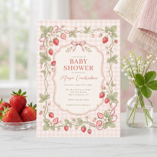 Strawberry Gingham Baby Shower Invitation