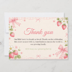 Strawberry Gingham Baby Shower Thank You Flat Note Card