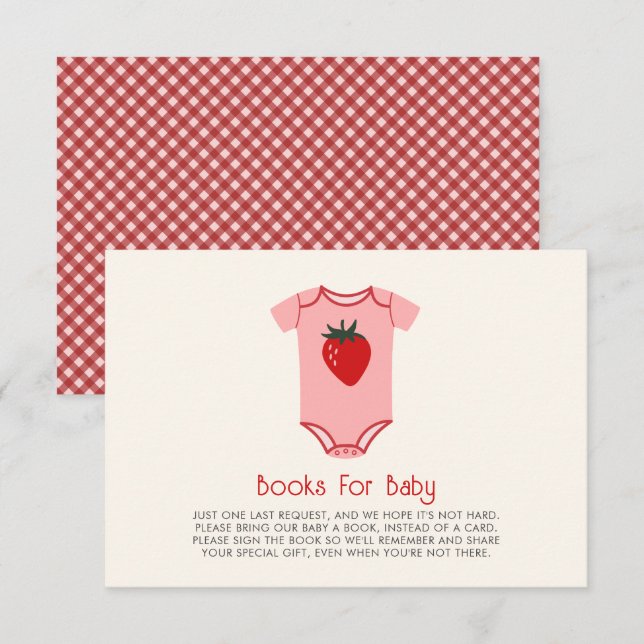 Strawberry Gingham Berry Baby Shower Book Request Enclosure Card (Front/Back)