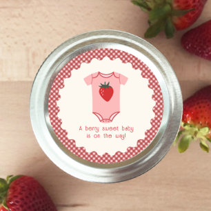 Strawberry Gingham Berry Sweet Baby Shower Classic Round Sticker