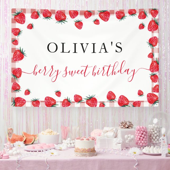 Strawberry Gingham Birthday Party Large Banner (Party)