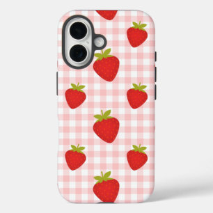 strawberry gingham iPhone 16 case