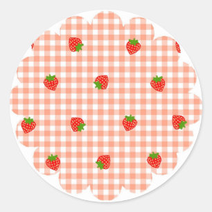 Strawberry & Gingham Check (Salmon Pink) Classic Round Sticker