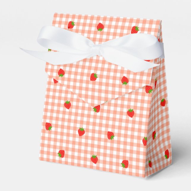 Strawberry & Gingham Check (Salmon Pink) Flavor Bo Favour Box (Front Side)