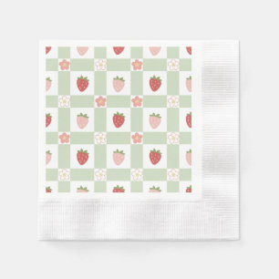 Strawberry Gingham First Birthday Napkin