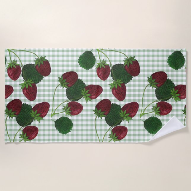 Strawberry Gingham Fitness  Beach Towel (Front)