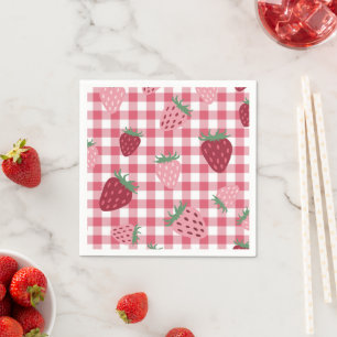  Strawberry Gingham Pattern Napkin
