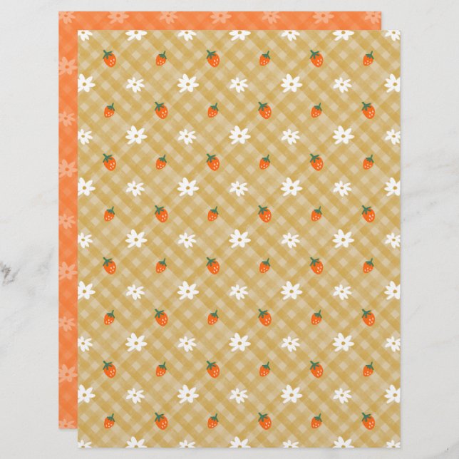 Strawberry Gingham Scrapbook Paper (Front/Back)
