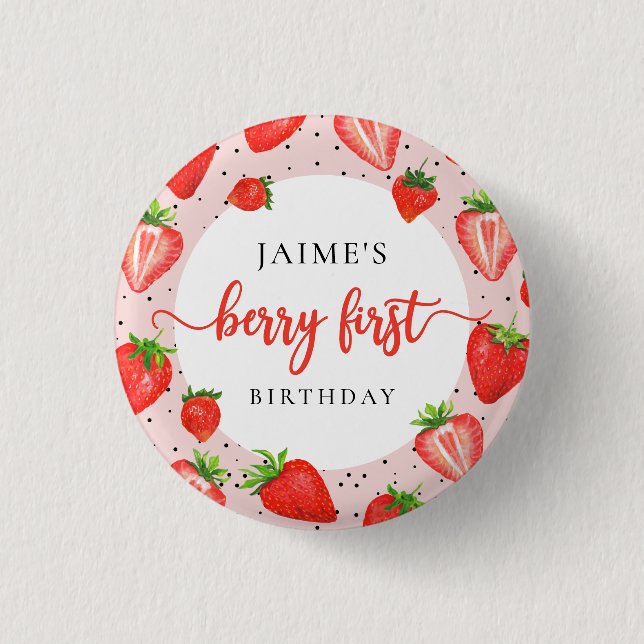 Strawberry Girl 1st Birthday Berry First Birthday 3 Cm Round Badge (Front)