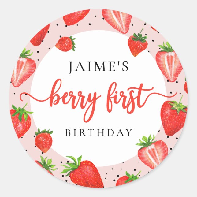 Strawberry Girl 1st Birthday Berry First Birthday Classic Round Sticker (Front)