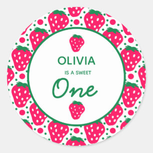 Strawberry Girl 1st Birthday Party Classic Round Sticker