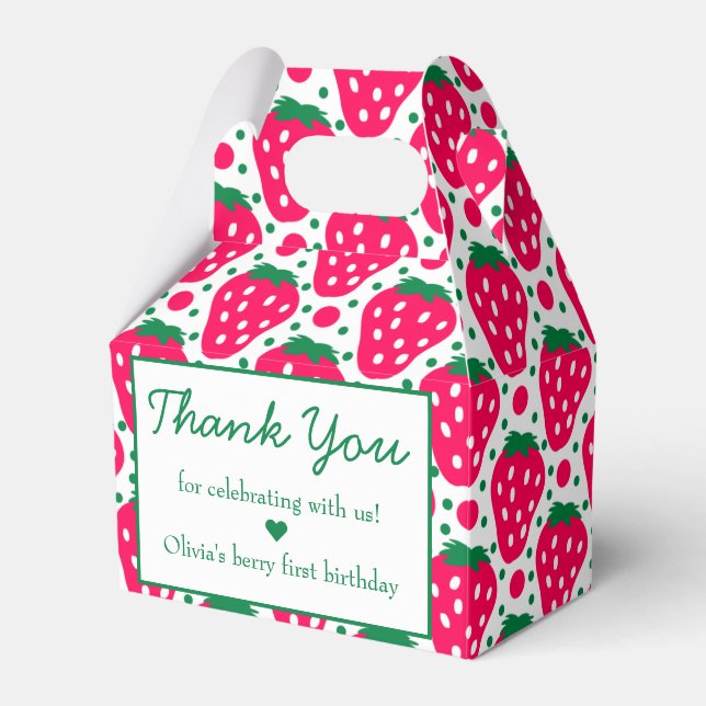 Strawberry Girl 1st Birthday Party Thank You  Favour Box (Front Side)