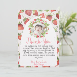 Strawberry Girl 1st Photo Berry First Birthday Thank You Card
