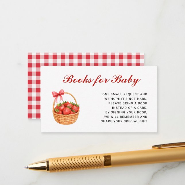Strawberry Girl Baby Shower Books For Baby Enclosure Card (Front/Back In Situ)