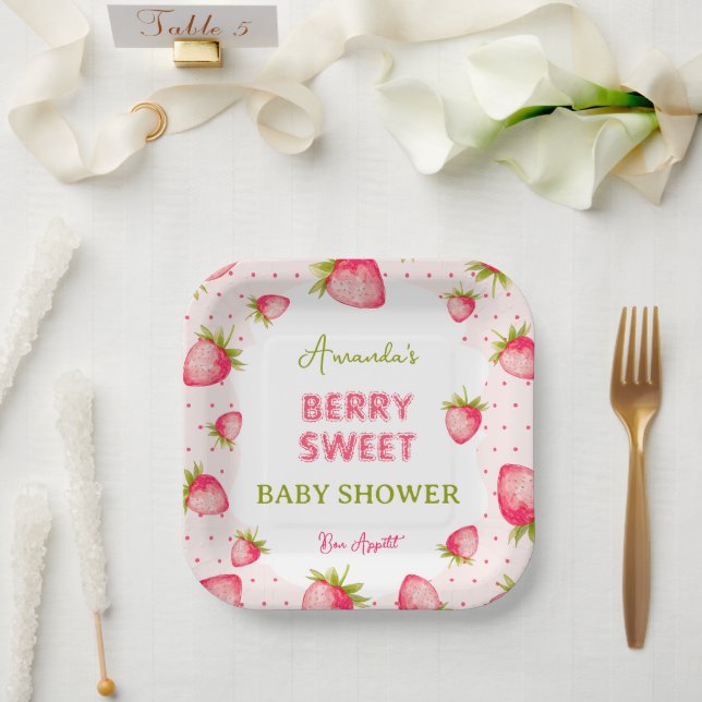 Strawberry Girl Baby Shower Paper Plate (Wedding)