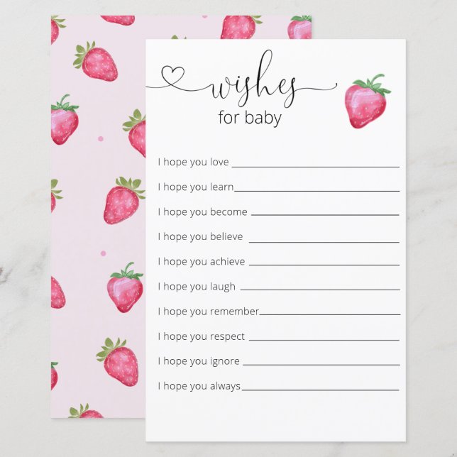 Strawberry  Girl  Baby Shower Wishes For Baby (Front/Back)