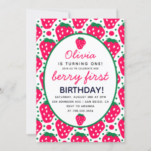 Strawberry Girl Berry 1st Birthday Party Modern Invitation