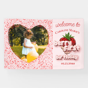 Strawberry Girl Berry First 1st Birthday Photo  Banner