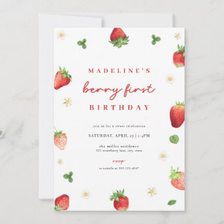 Strawberry Girl Berry First Birthday Invitation