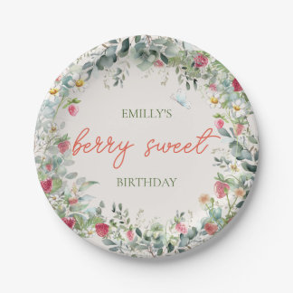 Strawberry Girl Berry First Birthday Paper Plate