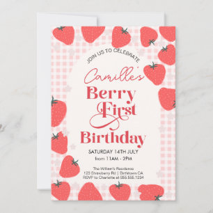 Strawberry Girl Berry First Birthday Party Invitation