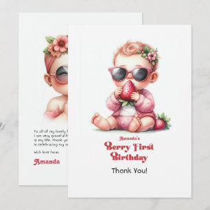 Strawberry Girl Berry First Birthday Thank You Card