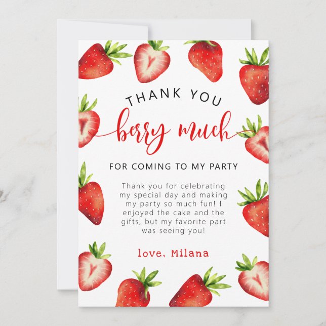 Strawberry Girl Birthday Berry Much Thank You Card (Front)
