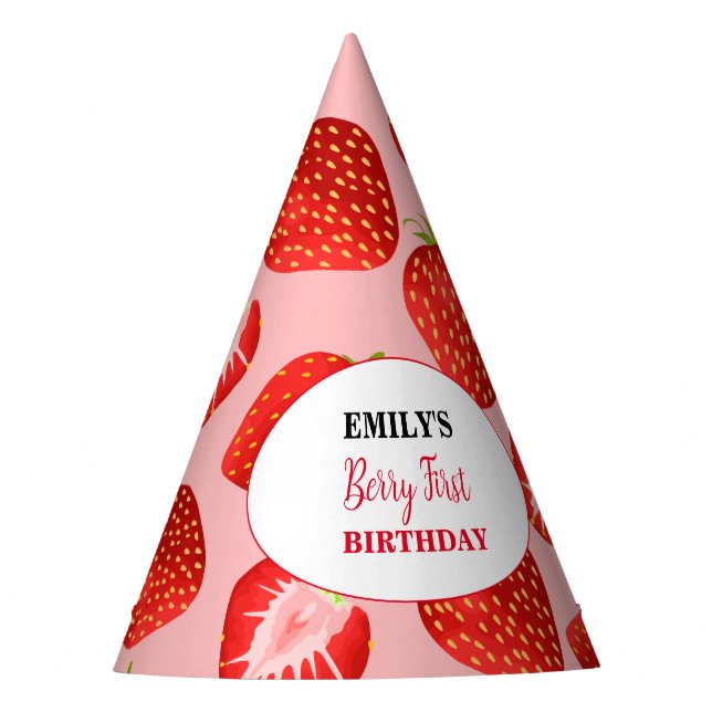 Strawberry Girl Birthday Party Party| Berry Sweet  Party Hat (Front)