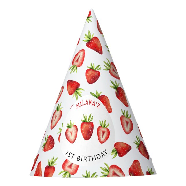 Strawberry Girl Birthday Party Party Hat (Front)