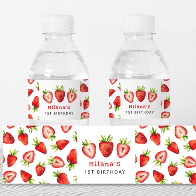 Strawberry Girl Birthday Party   Water Bottle Label (Creator Uploaded)