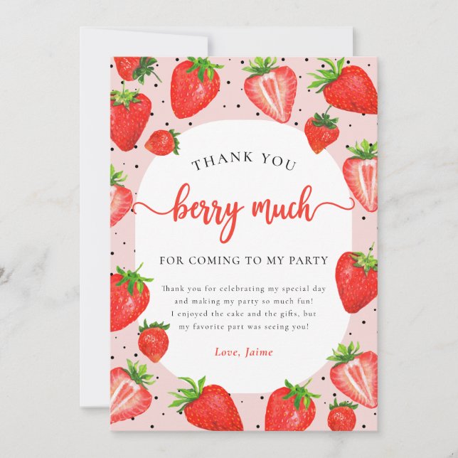 Strawberry Girl Birthday Thank You Berry Much Card (Front)