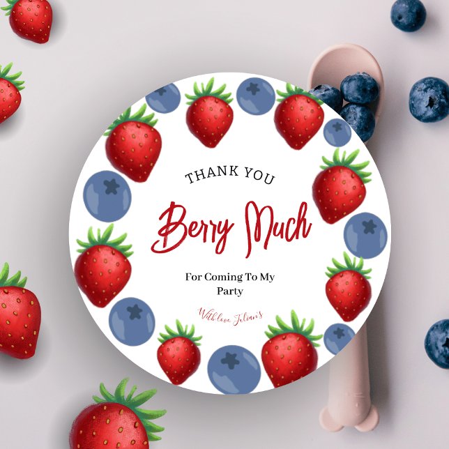 Strawberry Girl Birthday Thank You Classic Round Sticker (Creator Uploaded)