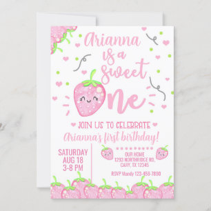 Strawberry girl first birthday invite, Sweet One.  Invitation