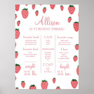 Strawberry Girl First Birthday Milestone Sign