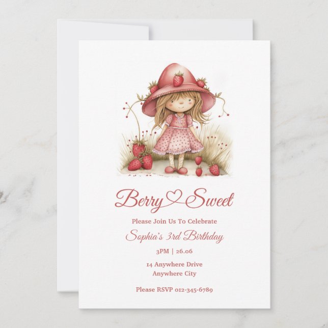 Strawberry Girl Party Invitation (Front)