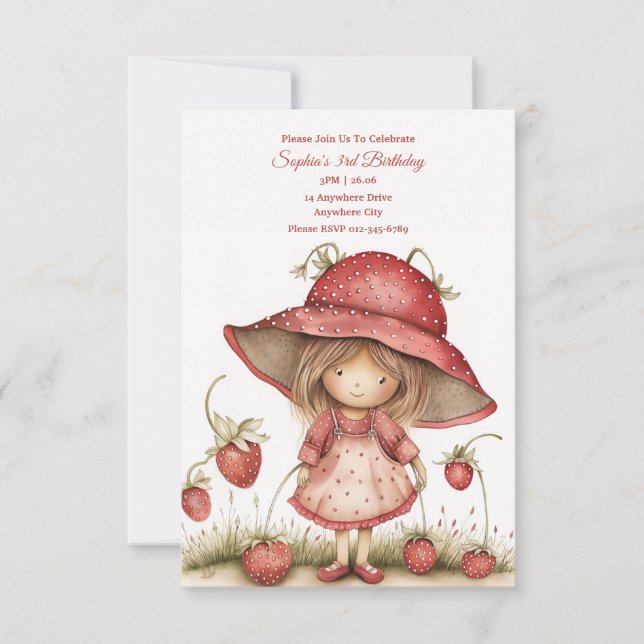 Strawberry Girl Party Invitation (Front)