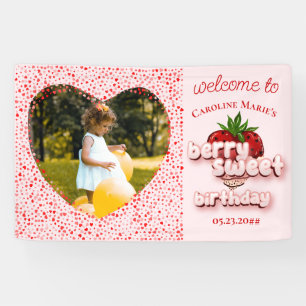 Strawberry Girl Pink Berry Sweet Birthday Photo  Banner