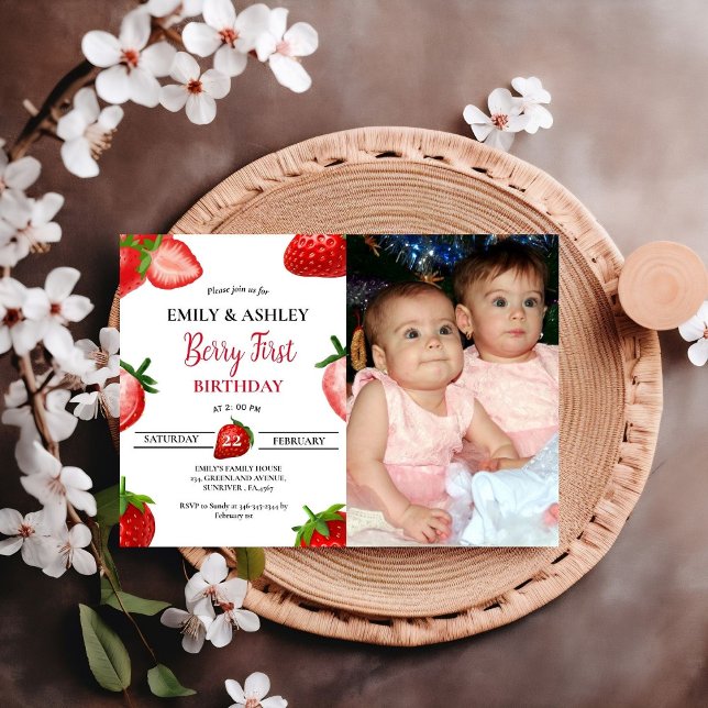 Strawberry  Girl Twin First Birthday| Berry Sweet Invitation (Creator Uploaded)
