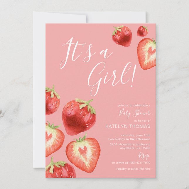 Strawberry Girl's Baby Shower Invitation (Front)