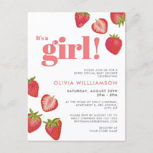 Strawberry Girls Baby Shower Invitation Postcard