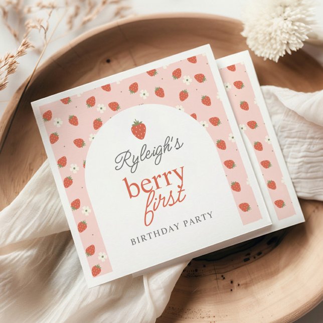 Strawberry Girls Berry First Birthday Party |  Napkin (Creator Uploaded)