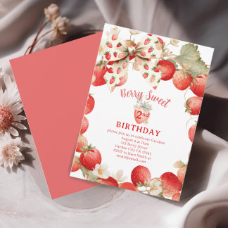 Strawberry Girls Berry Sweet Second Birthday Invitation