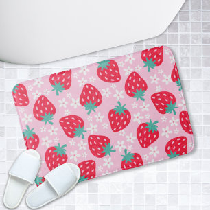 Strawberry Girly Coquette Pink & Red Bath Mat