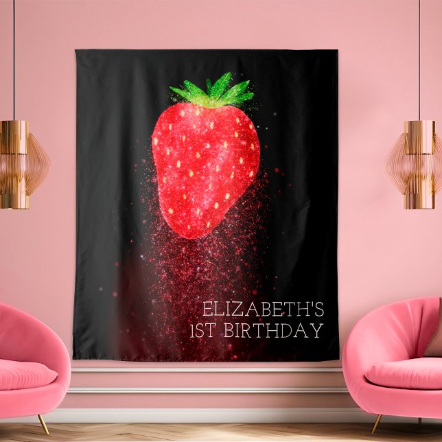 Strawberry Glitter Custom Backdrop Birthday Banner Tapestry (Creator Uploaded)