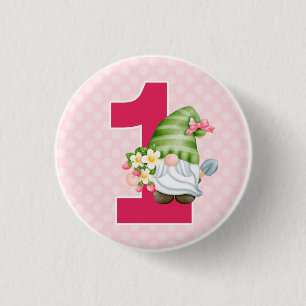 Strawberry Gnome Garden Baby Girl's 1st Birthday 3 Cm Round Badge