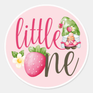 Strawberry Gnome Garden Little One 1st Birthday Classic Round Sticker