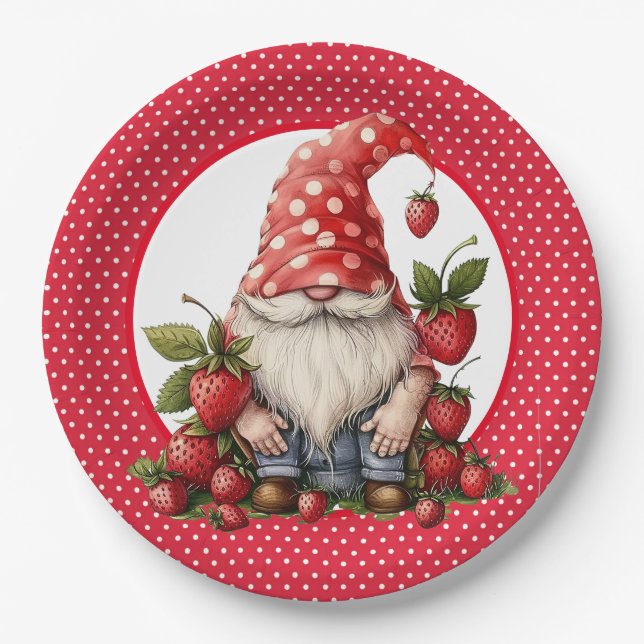 Strawberry Gnome Paper Plate (Front)