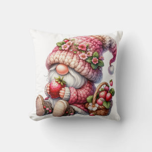 Strawberry Gnome Throw Pillow