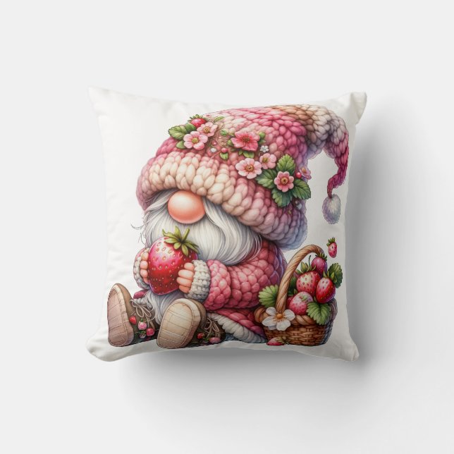 Strawberry Gnome Throw Pillow (Front)