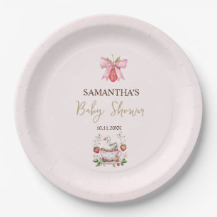Strawberry,Goose,Bow Dots Baby Shower Paper Plate
